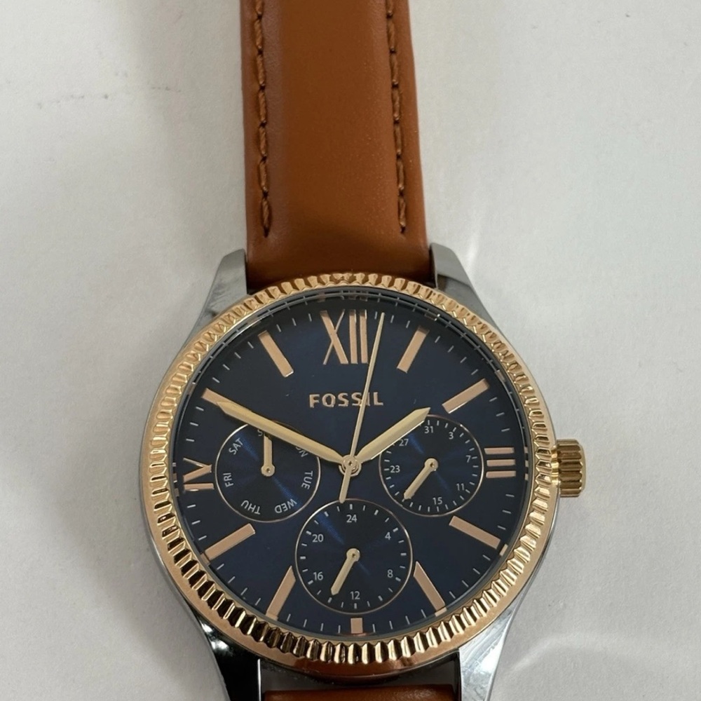 FOSSIL RYE MULTIFUNCTION Watch Blue Dial Leather Band Women's BQ3765 - Picture 11 of 16
